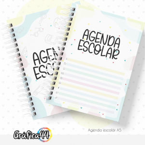 Agenda Escolar Permanente Folhas Internas Papel Offset 75g. 15 x 21 cm - 152 Páginas Impressão Colorida. Capa com Laminação. wire-o Bolso Plástico e Fechamento com Elástico.