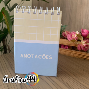 Blocos de Anotações Folhas Internas Papel Offset 75g. 10x15 cm - 100 folhas Impressão Colorida. Capa com Laminação. Capa dura e wire-o 