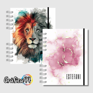 Caderno Personalizado Folhas Internas Papel Offset 75g. 15 x 21 cm - 100 folhas 4x4 - Colorido Frente e Verso Capa com Laminação. Wire-o. Bolso Plástico e Fechamento com Elástico.