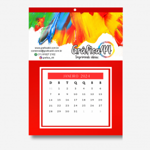 Calendário de Parede Papel Offset 75g - Folhas destacáveis 20 x 28 cm Impressão Colorida. Papel Couchê 250g Corte reto. 