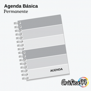 Agenda Básica Permanente Folhas Internas Papel Offset 75g. 15 x 21 cm Impressão Colorida. Capa com Laminação. wire-o Bolso Plástico Transparente e Fechamento com Elástico.