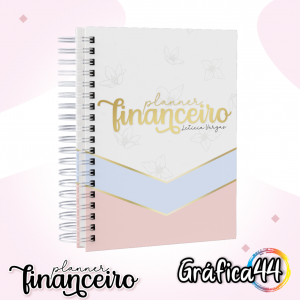 Planner Financeiro Permanente Folhas Internas Papel Offset 75g. 15 x 21 cm Impressão Colorida. Capa com Laminação. Wire-o. Divisórias sem abas, Bolso Plástico e Fechamento com Elástico.