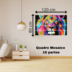 Quadro Mosaico 16 Partes MDF 80 x 120 cm Impressão Colorida. Laminação Anti Risco  