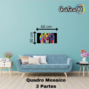 Quadro Mosaico 3 Partes MDF 60 x 30 cm Impressão Colorida. Laminação Anti Risco  