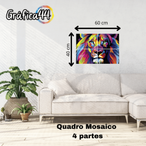 Quadro Mosaico 4 Partes MDF 40 x 60 cm Impressão Colorida. Laminação Anti Risco  